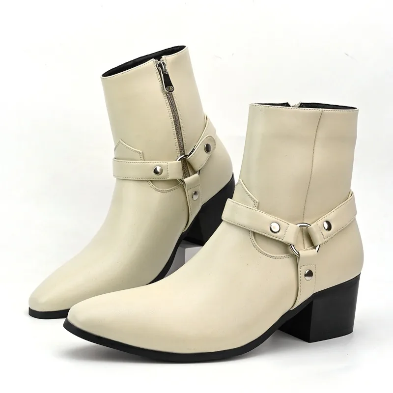 Designer Men Boots Classic Chelsea Ankle Boot Fashion High-heeled Business Dress Boots for Men High Quality Genuine Leather Boot