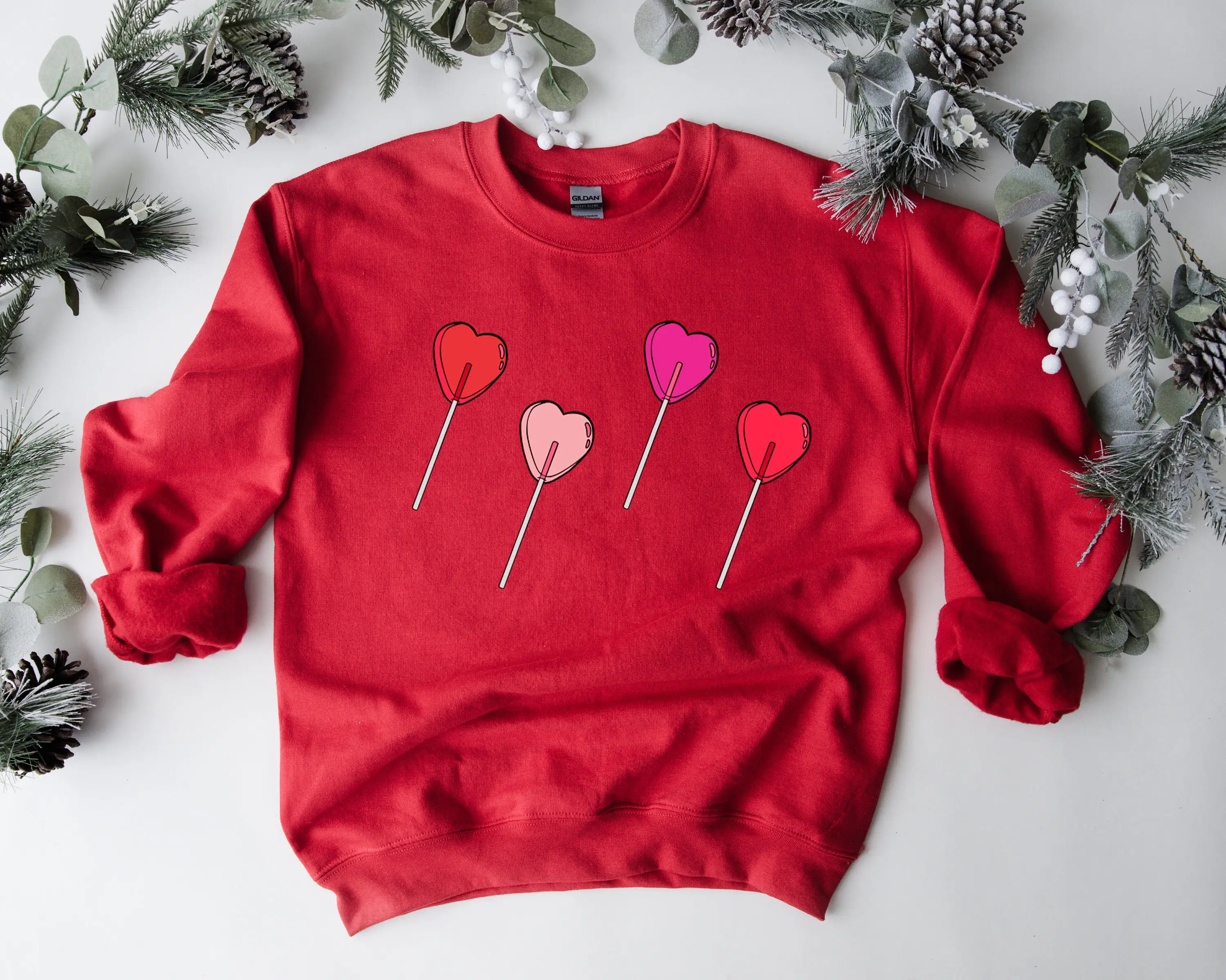 Cute Lollipop Valentines Design Women Sweatshirt 2024 Valentine's Day Essential Love Confession Shirt Campus Art Style Girl Tops