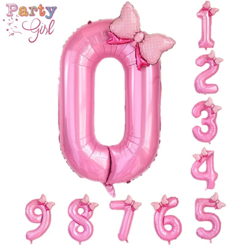 

40inch Birthday Number Foil Balloons Pink Bow Crown Digital Balloon Boy Girl Birthday Party Decoration Globos Baby Shower Supply