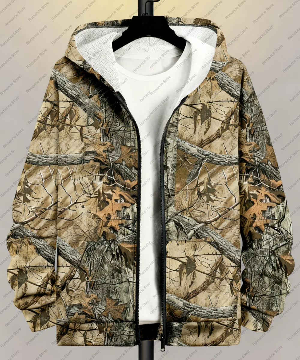 

Men's Camouflage Full-Zip Closure Hooded Jacket Outerwear for Big Tall zipper shirts Fall Winter Hoodie Men Women's Hoodie