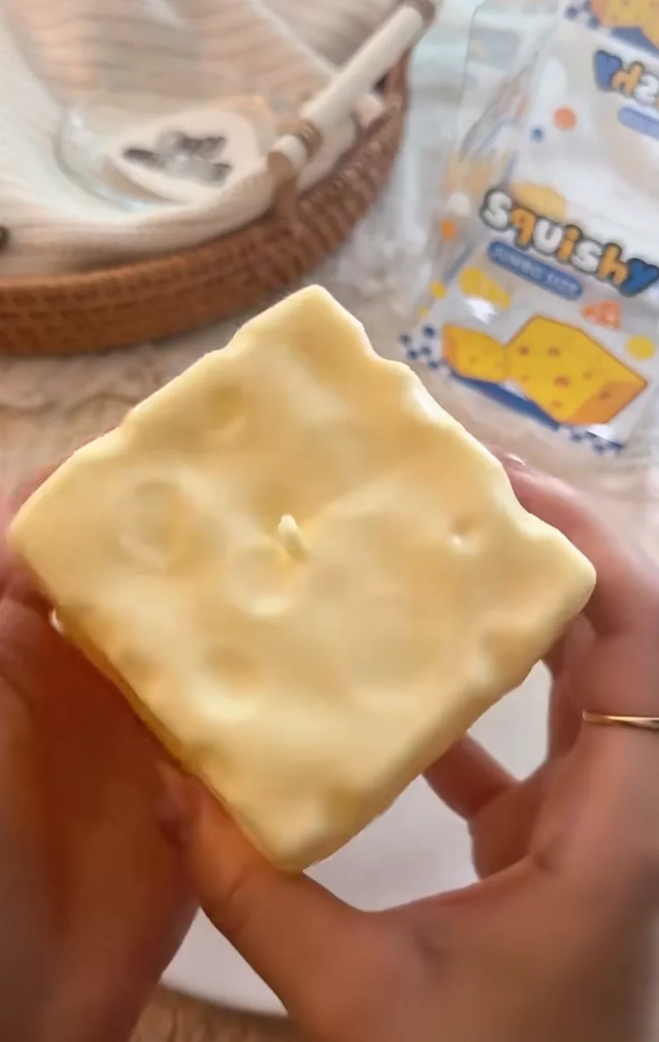 Jumbo Simulation Cheese Block Squishy Toy Soft Sticky Squeeze Fidget Toy Realistic Food Model Stress Relief Desktop Ornament