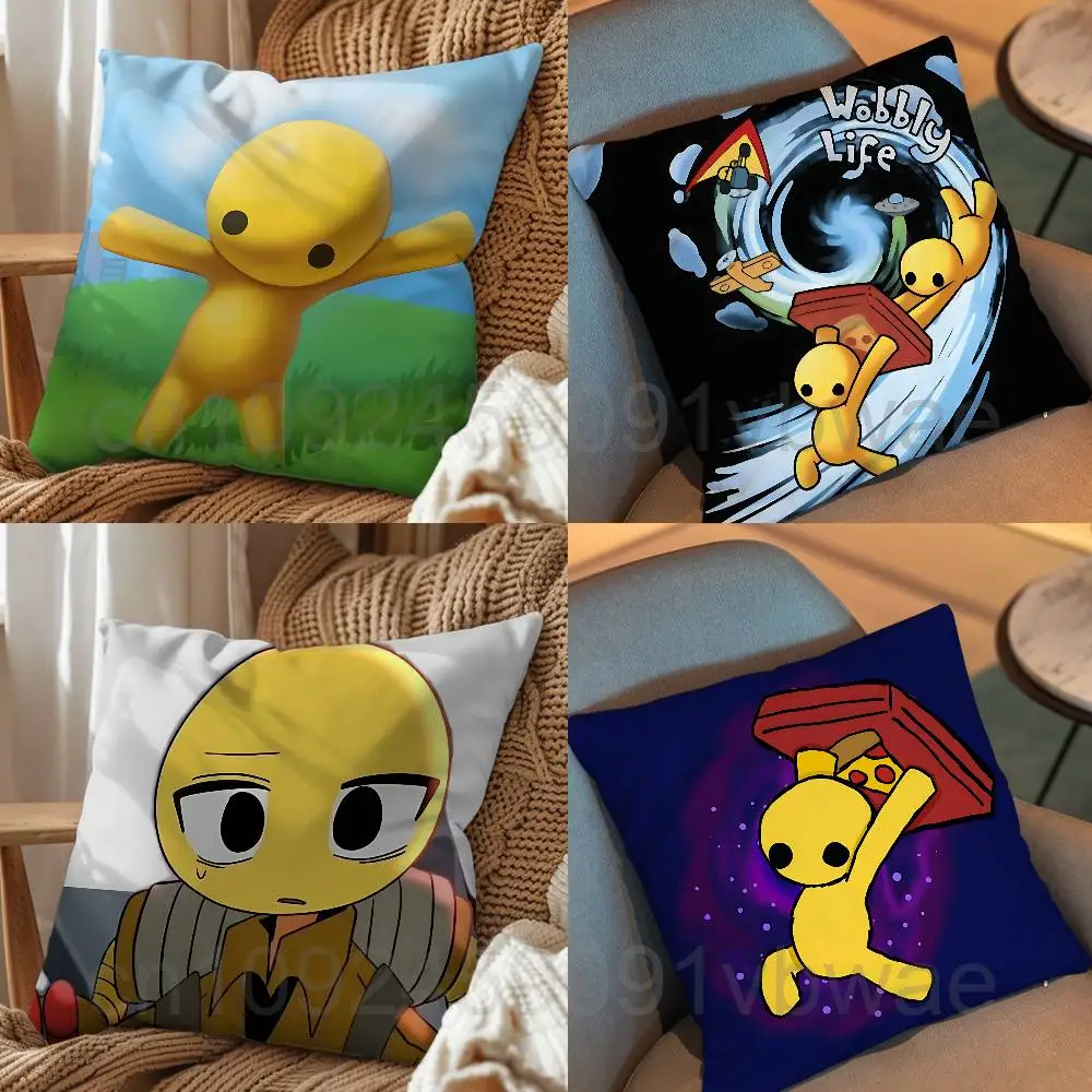 Yellow Wobbly Player Wobbly Life Pillow Case Square Double-Sided Printing Short Plush Sofa Cushion Cover Bedroom Bedside Pillow