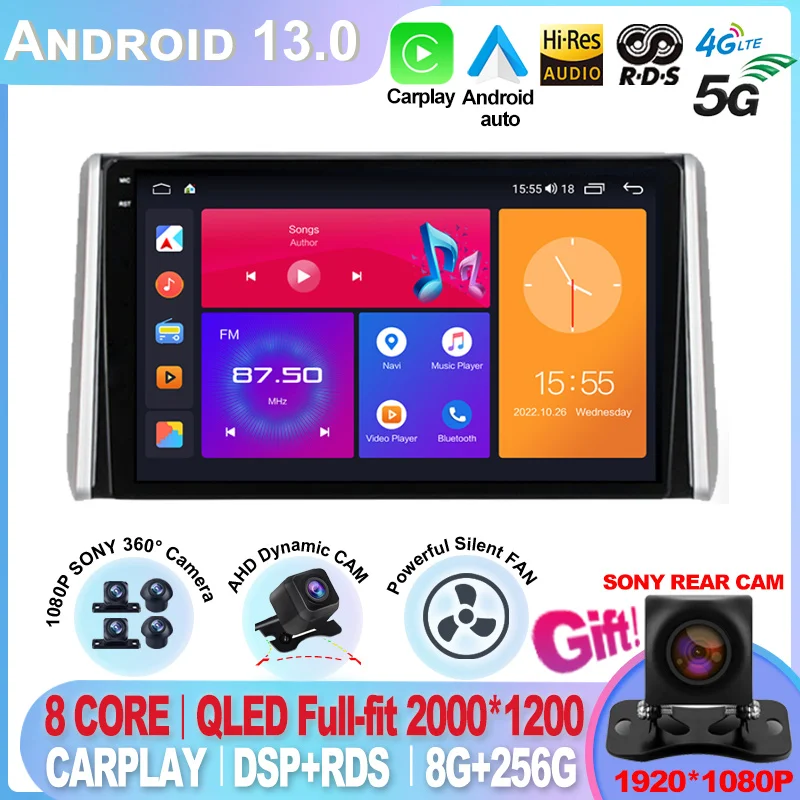 

QLED 8GB+128GB Android 13 Car Radio Multimedia GPS Navigation Player For Toyota RAV4 XA50 2018 2019 2020 Auto Stereo 4G LTE