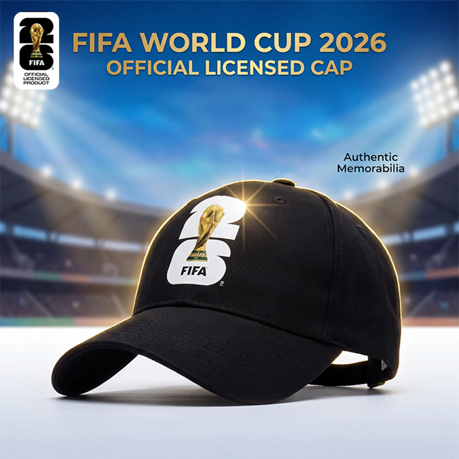 Official FIFA 2026 World Cup Licensed Flat Baseball Cap  Breathable Adjustable Baseball Hat for Football Fans