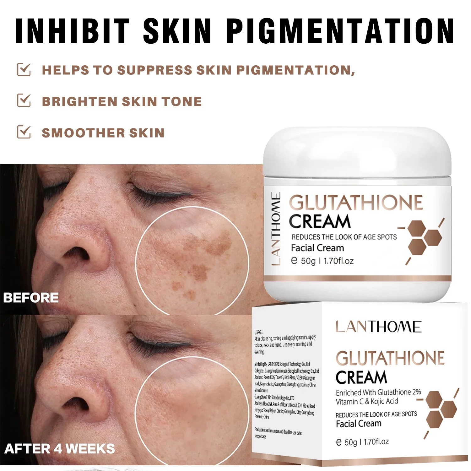 Glutathione Face Cream Face Care Vitamin C Kojic Acid Complexion Whitening Facial Nourishment Eliminates Renews Skin Vitality