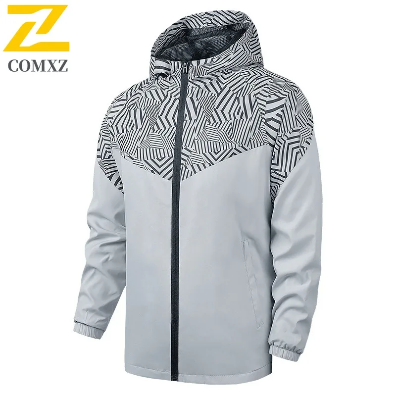 COMXZ 2025 Men Sport Jacket New Hooded Spring Autumn Casual Handsome Light Trench Camo Jacket Running Windproof Shirt