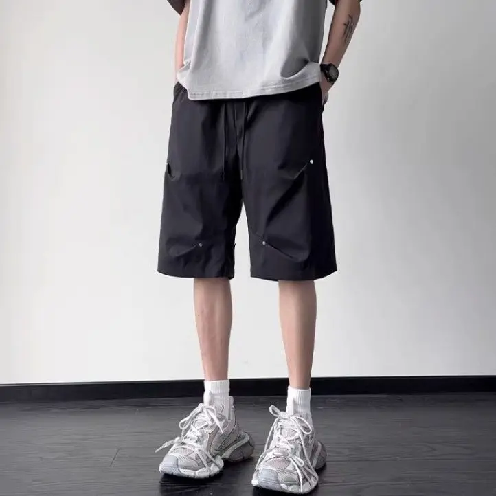 

Bla Rivet ort Pants Men's Summer Thin Ice Silk Five-Quarter Pants American Workwear Design Pleated Sensation