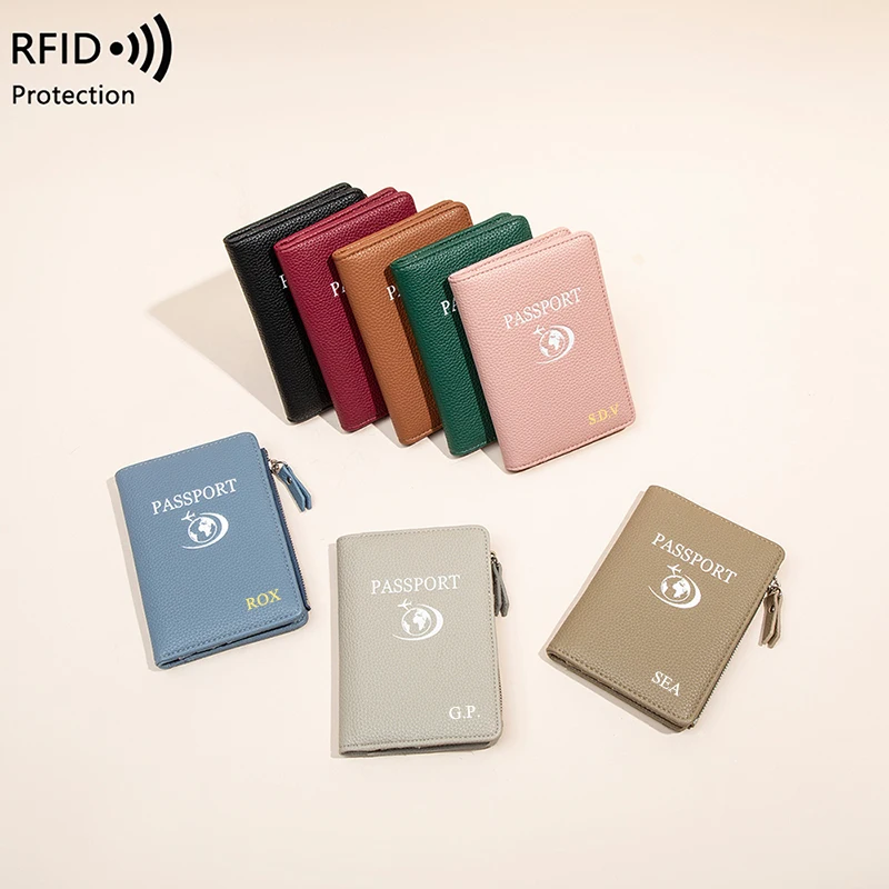Travel Woman RFID Personalized Passport Holder PU Leather Multifunction Wallet Luxury Fashion Business Trip Card Bag Coin Purse view 2