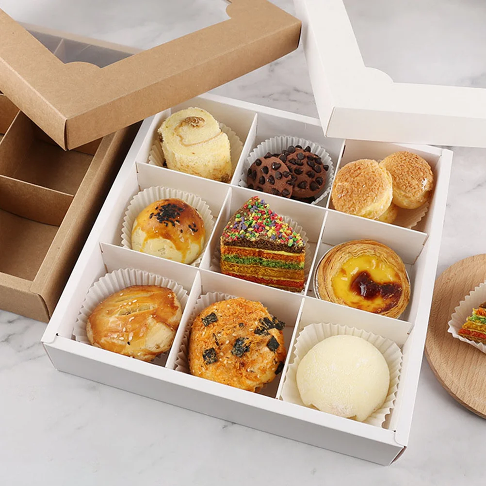 5 قطعة صناديق الكعك ورقة صناديق المخابز 9 تجويف نافذة تصميم حفلة كاندي صندوق الزفاف الحلوى التعبئة والتغليف كعكة صندوق كاندي