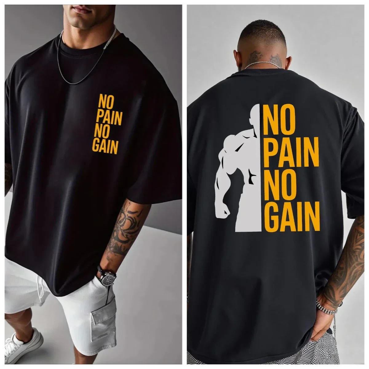 Sommer Herren Fitness T-Shirt mit Musterdruck Atmungsaktives Streetwear Übergroßes Loses Lässiges Trendiges Rundhals-Kurzarmshirt