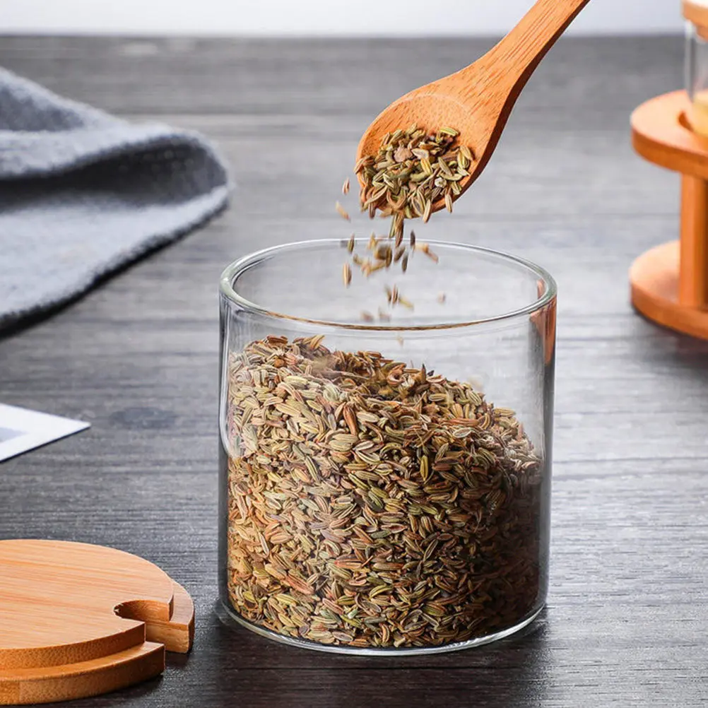 

Набор из 1-го комплекта емкостей для специй: стеклянные контейнеры для приправ с крышками из карбонизированного бамбука, большой емкости, для хранения на кухне