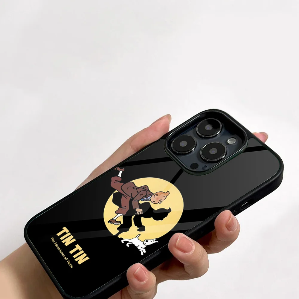 Cartoon T-Tintin Funny Dog Phone Case For IPhone 11 12 13 14 15 16 Plus Pro Max Mirror Acrylic PC TPU Cover