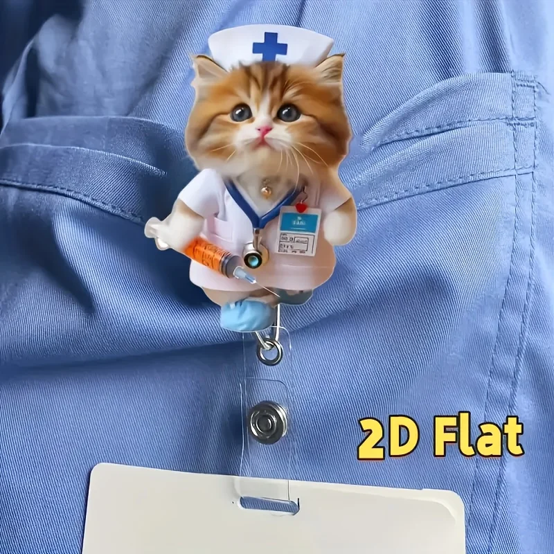 1pc cute teacup black cat retractable badge clip, 2D acrylic with durable nylon cord, suitable for office workers, nurses