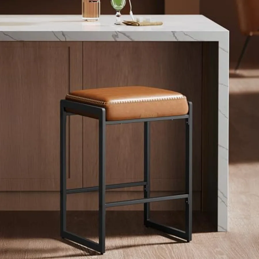 

EKHO Collection - Bar Stool Counter Height Bar Stool Synthetic Leather with Stitching Mid-Century Modern Counter Barstool 26-In