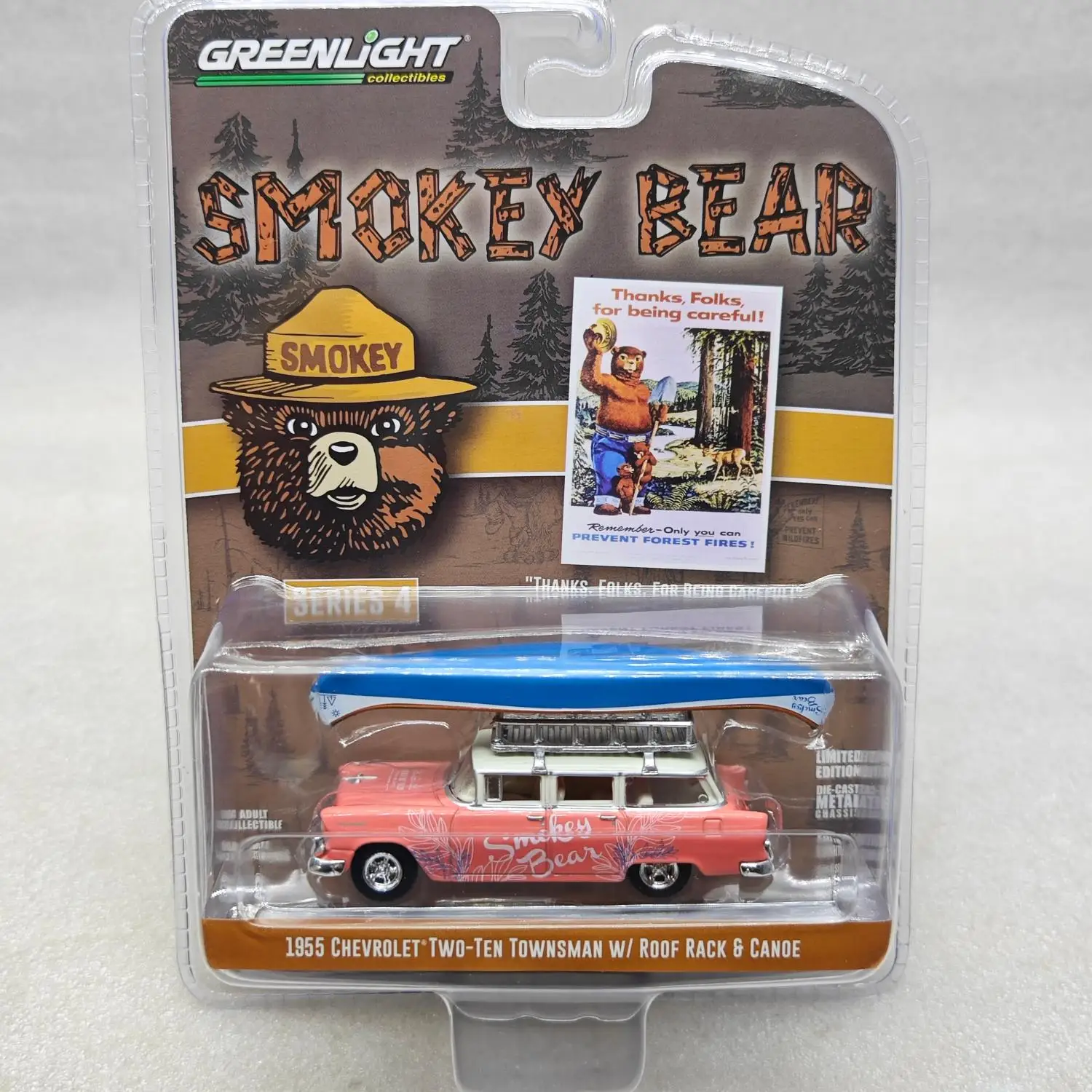 

Green Light 1:64 1955 Chevrolet Two-Ten Townsman w/Roof Rack and Canoe Alloy vacuum formed car mode children's gift collection