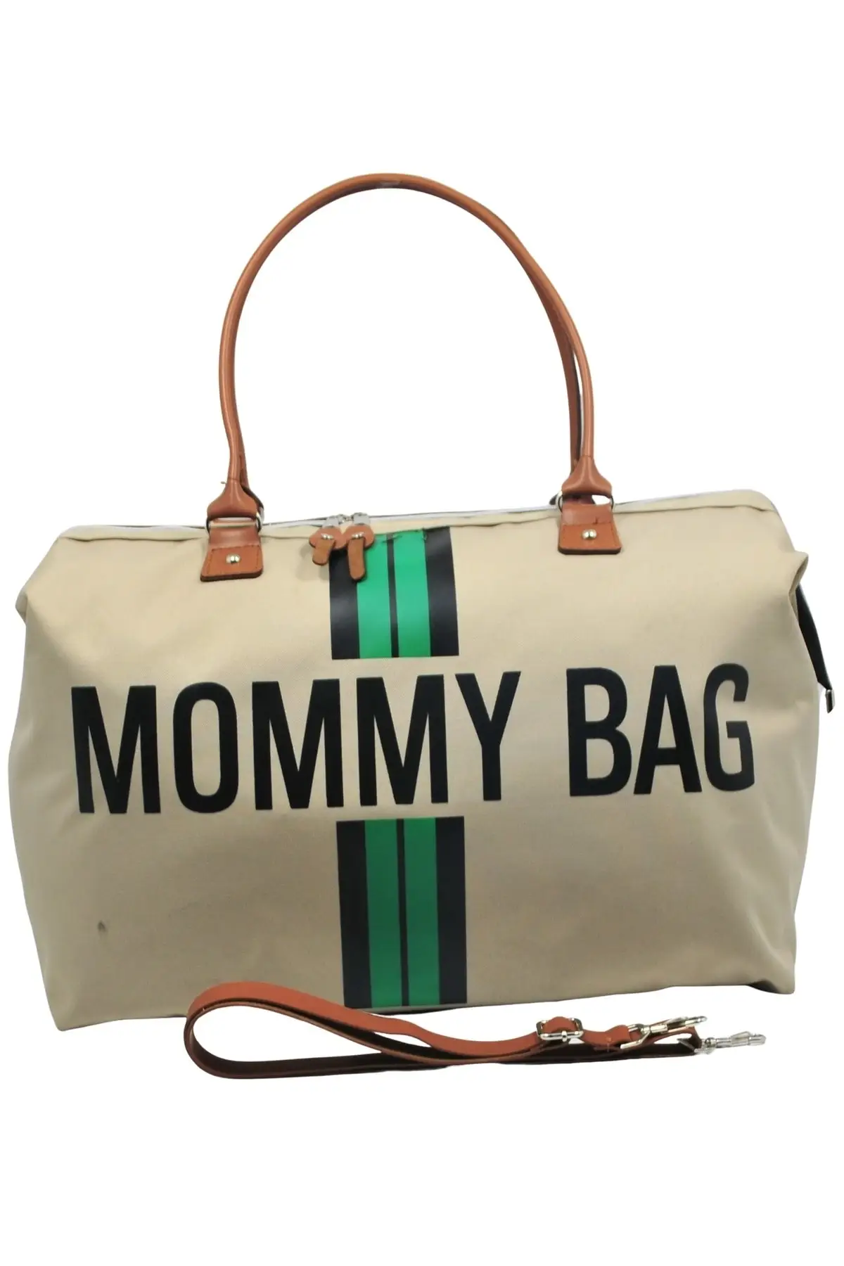 DOLBOVI Mommy Bag Exclusive design green striped 3-piece Set beige Baby mother Baby care and women Bag Hospital Bag