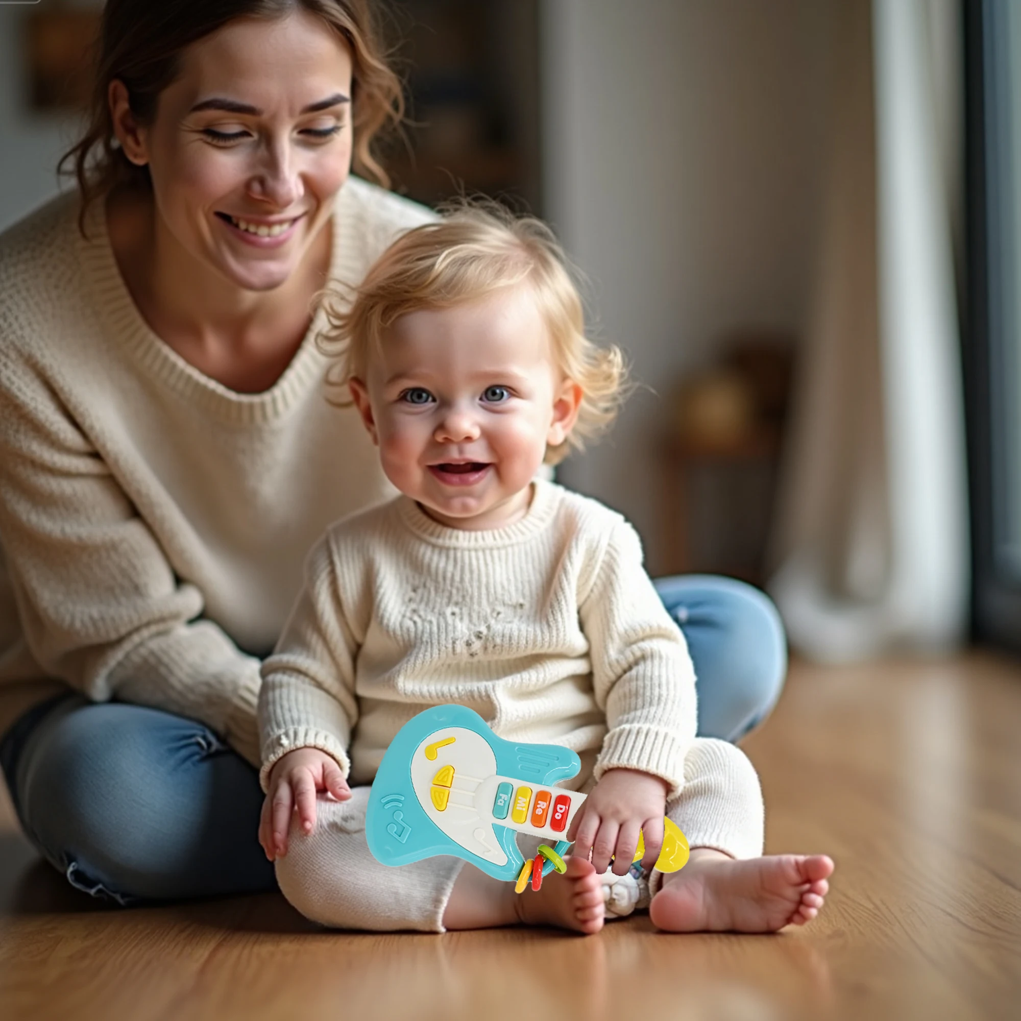 Brinquedo de guitarra e piano 2 em 1 projetado para crianças, adequado para instrumento musical jogável de 1,2,3, canção de ninar embutida, com luzes