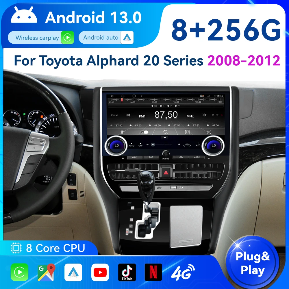 13.3 Inch For Toyota Alphard 20 Series Upgrade 40 Series 2008-2014 Car Radio Video Player Navi GPS Head Unit IPS Screen Carplay