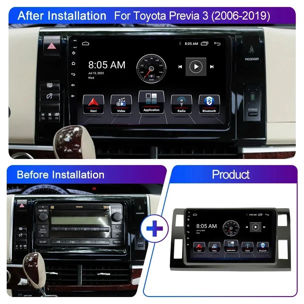 

Android 13 radio For Toyota Previa XR50 3 III Estima 2006-2019 Car stereo Multimedia Player Carplay Auto GPS navigation 2DIN DSP