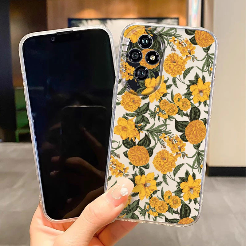 Transparent Case For Honor 200 400 Pro Lite Cover Cartoon Flowers Butterfly Soft TPU Shockproof Fundas Shockproof Bumper Bags