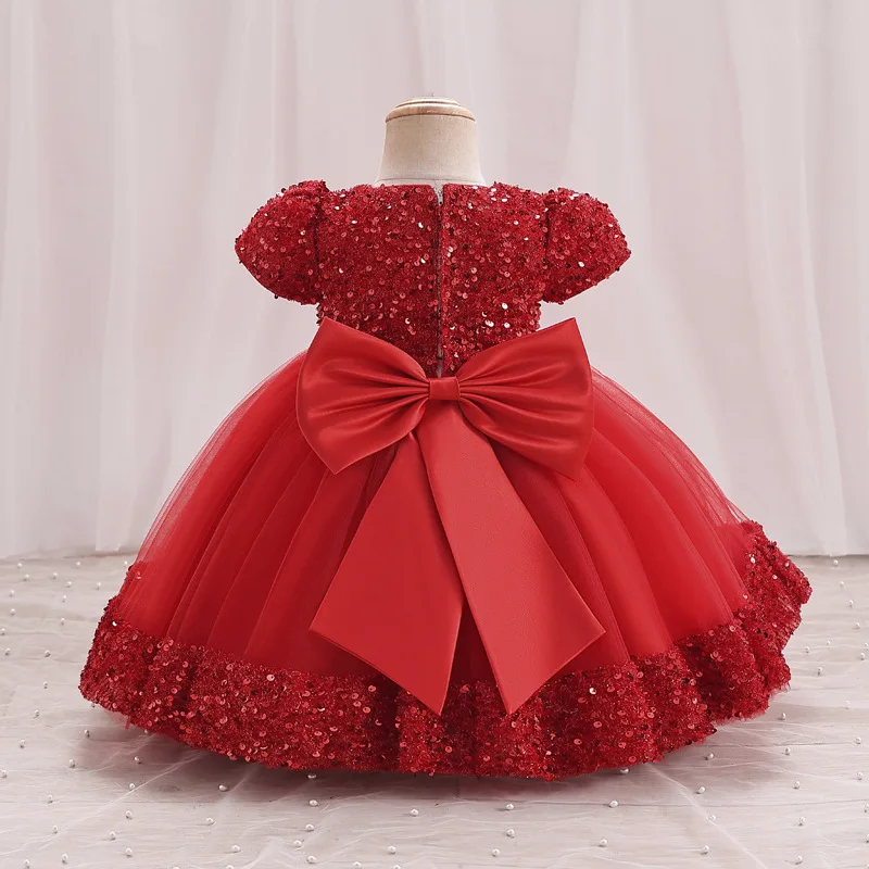 Children\'s clothing Baby flower sequin dress for girls aged 0-6 sequin bow princess dress, carnival birthday performance costume