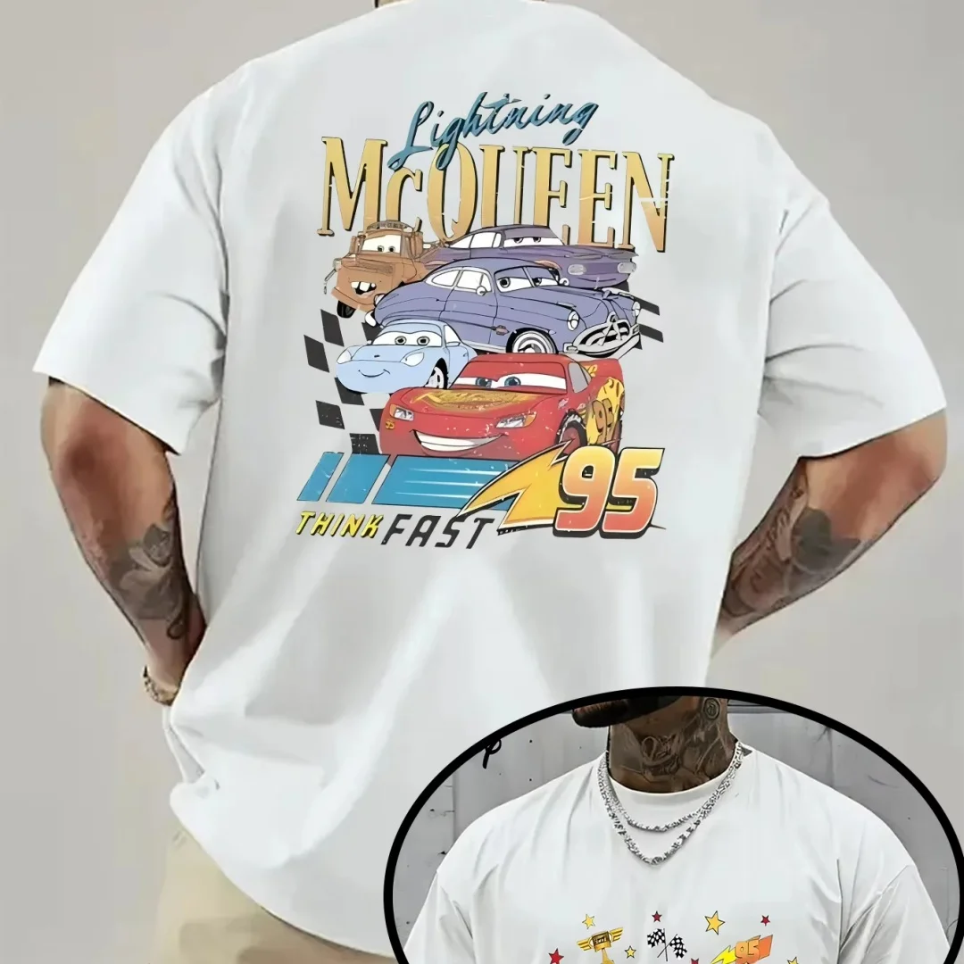 Disney hommes voiture foudre mcqueen 95 mater camiseta verão moda puro algodão masculino camiseta roupas infantis t y2k mulher