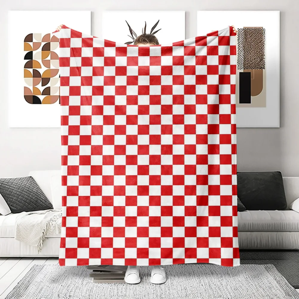 1pc Red And White Classic Checkered Flannel Printed Blanket, Home Decor Throw Blanket for Bed And Office Nap, Travel Soft Campin