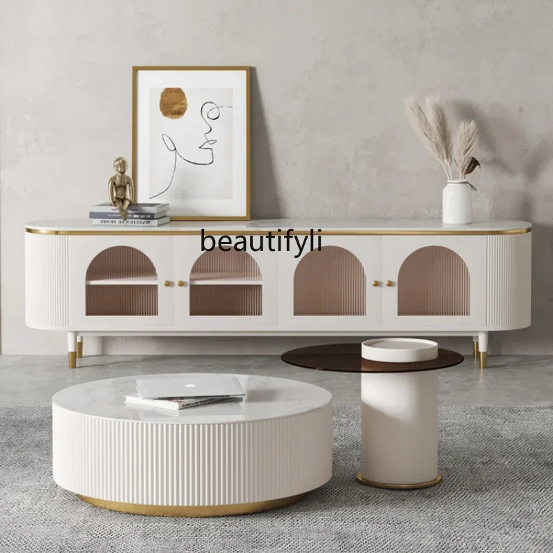 

ss E1001 French Entry Lux Stone Plate Generation Coffee Table Retro TV Cabinet Group Storage Modern Minimalist