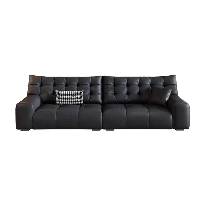 Italian minimalist leather sofa black high-end atmospheric living room combination in-line three-seater leather sofa