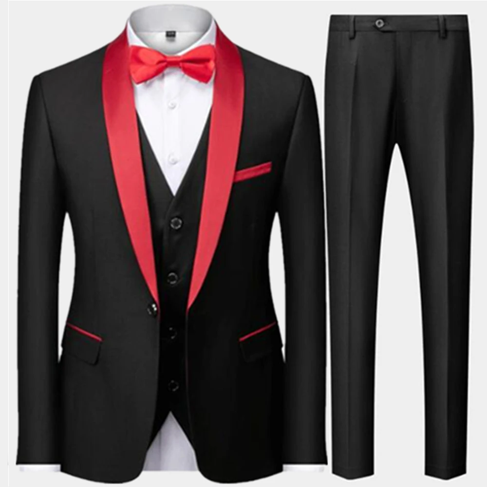 Black Men Autumn Wedding Party Three Pieces Set Large Size 5XL 6XL Male Blazer Coat Pants and Vest Fashion Slim Fit Suit