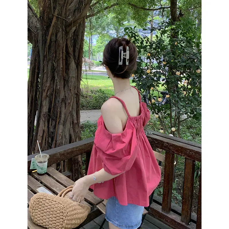 

Short Sleeve Shirts Womens Poplin Patchwork Pintuck Cropped Shirt High Street Minimalist Urban Office Lady Modern Chic