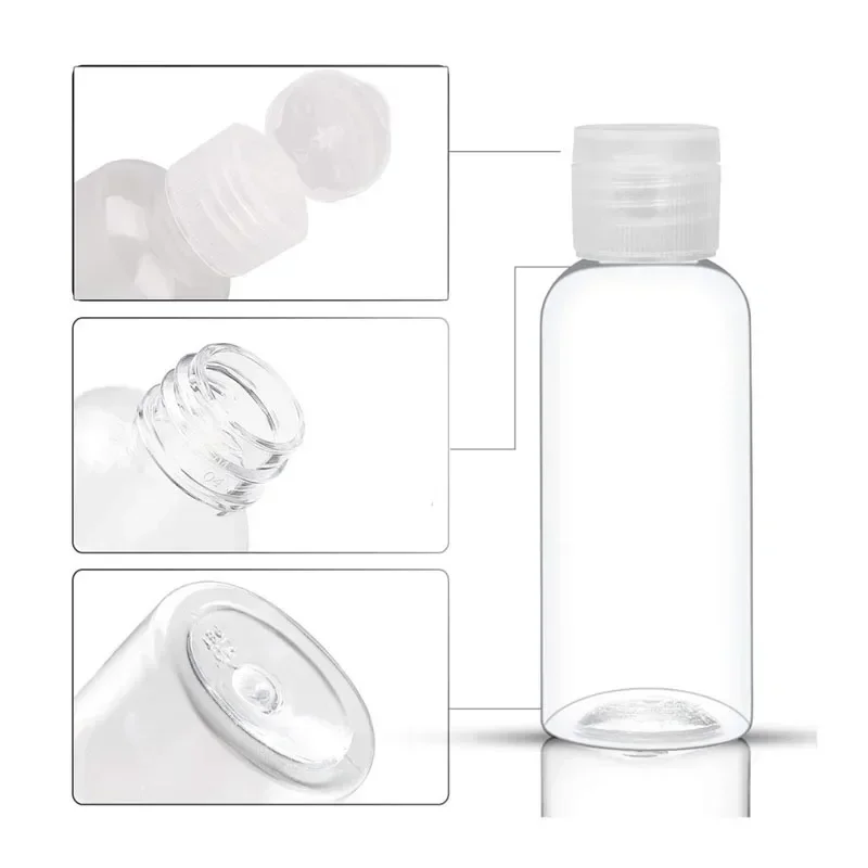 30個の空のPETプラスチックスクイーズボトル、フリップキャップ付き、5/10/20/30/50/60/100mlミニトラベルサンプル容器、液体シャンプーローション用