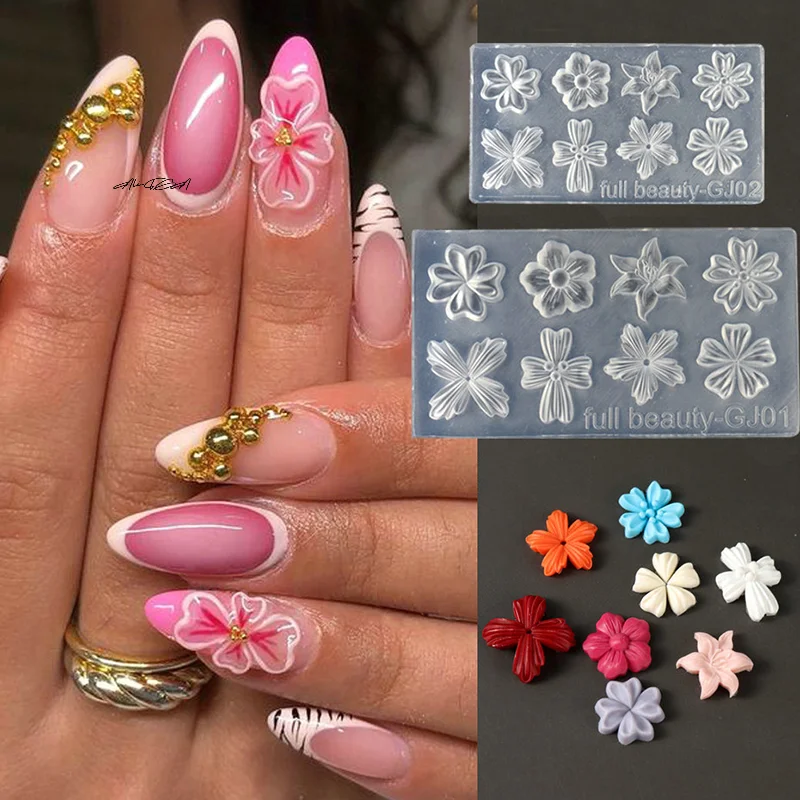 Pétalos de flores de primavera, molde de silicona 3D para uñas, plantilla de manicura de diseño Floral DIY, herramienta de plantilla de tallado para decoración de uñas