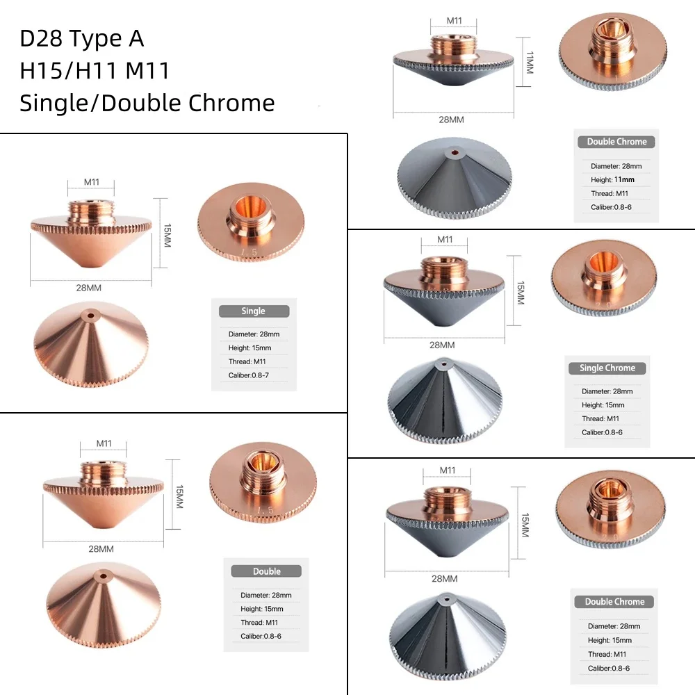 Raytools Nozzle Voor Fiber Laser D28 M11 H15 Enkele Dubbel Verchroomd Kaliber 0.8-6.0Mm Precitec Wsx Hans Snijmachine