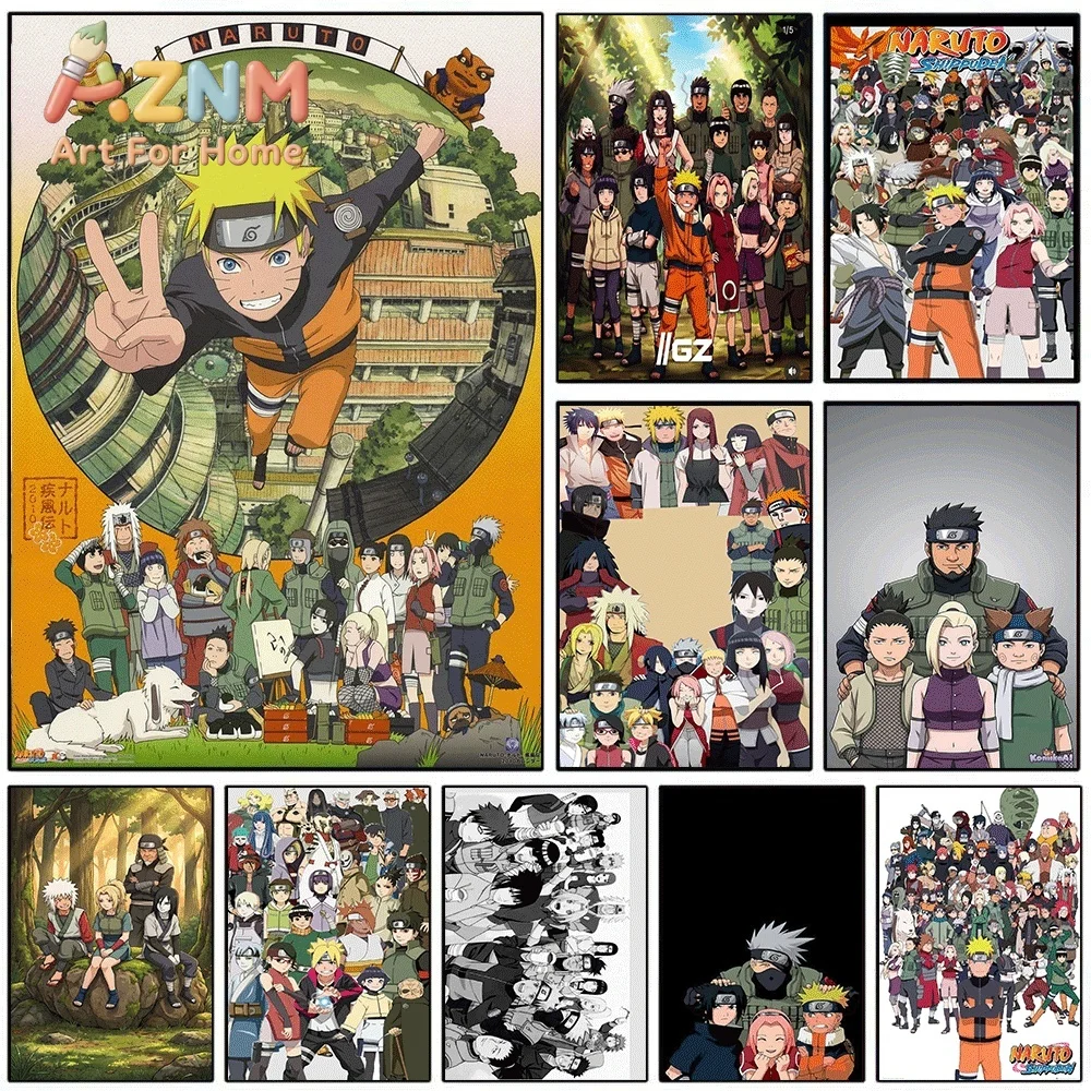 Anime Naruto Canvas Wall Art Young Naruto Uzumaki Konoha Village Group Poster Unframed Canvas Painting Bedroom Living Room Hom
