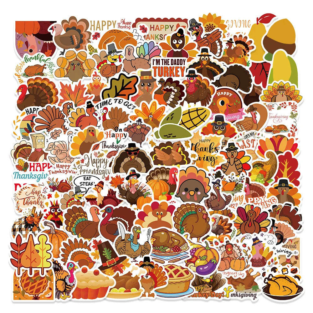 

10/50/100PCS Cartoon Thanksgiving Day Sticker Funny Pumpkin Turkey Autumn Maple Graffiti Decals DIY Laptop Phone Cup Skateboard