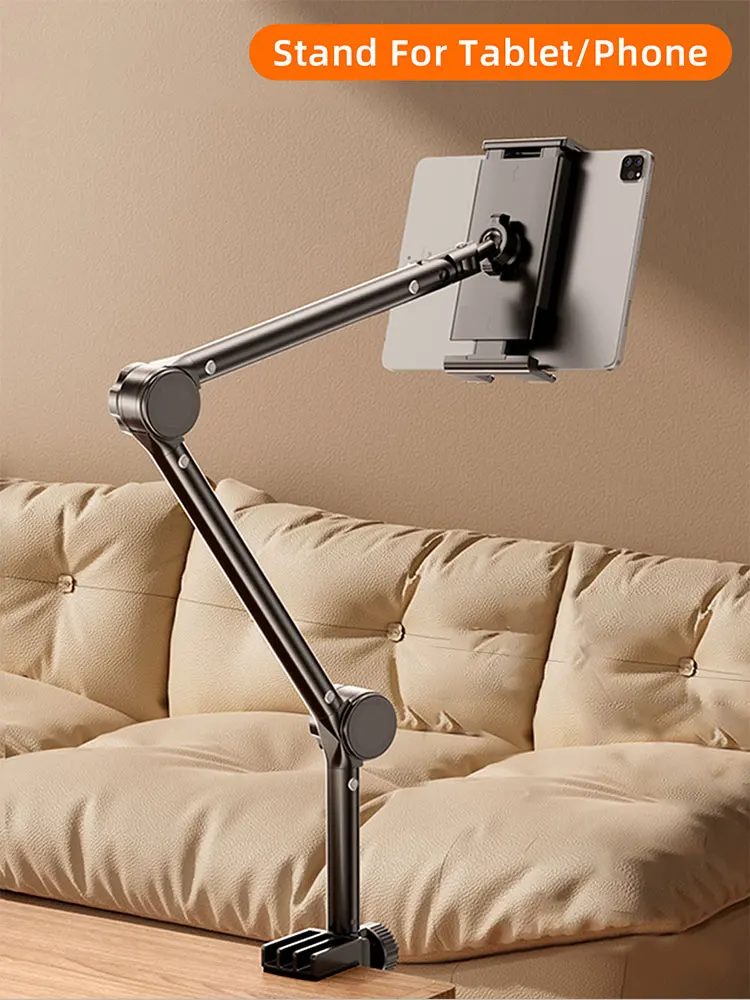 Support pour téléphone paresseux 360 ° Support de tablette rotatif réglable pour téléphone portable iPad 4-13 pouces, bras flottant avec Clip
