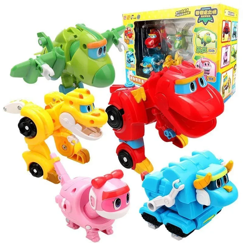 

5 шт./компл., ABS Min Deformation, динозавры-трансформеры, игрушки-роботы, автомобиль, самолет, моторная лодка, кран, динозавр для детей