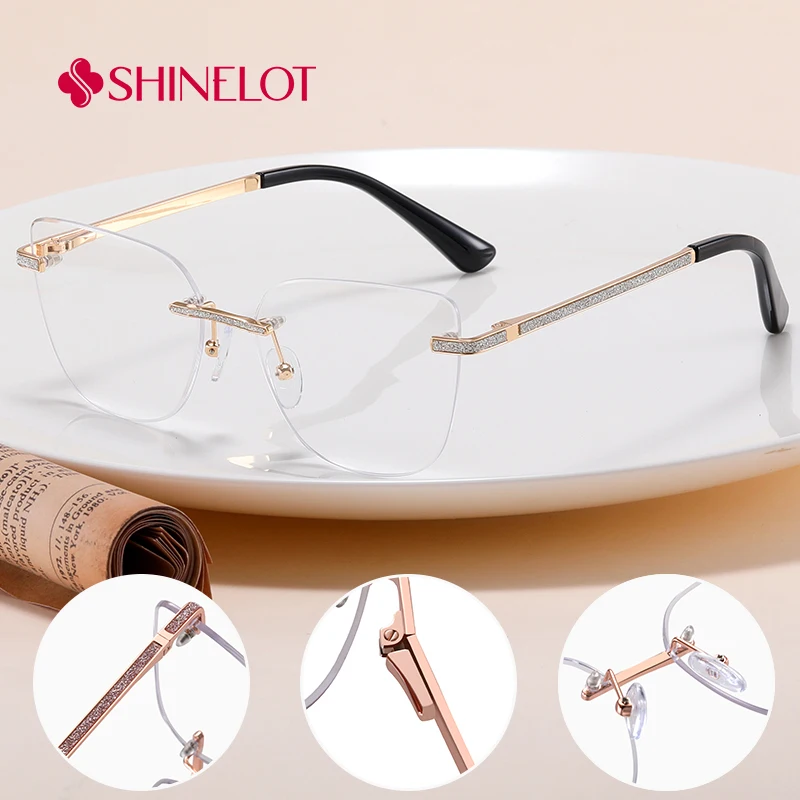 

82137 Cat Eye Frameless Eyeglasses Frame Eye Protection Female Glasses Youth Style Best-Selling Spectacles Eyewear