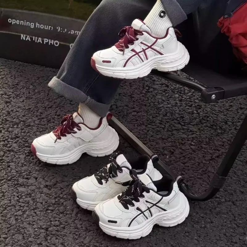 

2026 Children's Single Shoes 3-18 Years Old Burgundy Students Big Boys Boys White Girls Casual Shoes Black Hundred Kids Sneakers