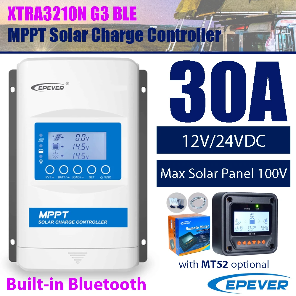 30A MPPT Solar Charge Controller Built In Bluetooth 12V/24V DC System Auto EPEVER XTRA3210NG3BLE 100V PV Panel Can No Battery