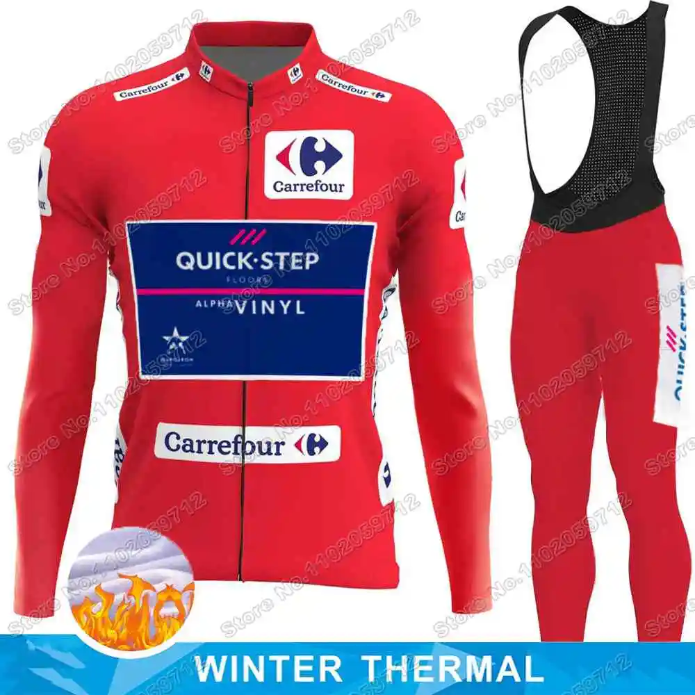 2022 Quick Step Red Cycling Jersey Winter Set Spain Tour Cycling Clothing Men Remco Evenepoel Road Bike jacket Suit MTB Maillot