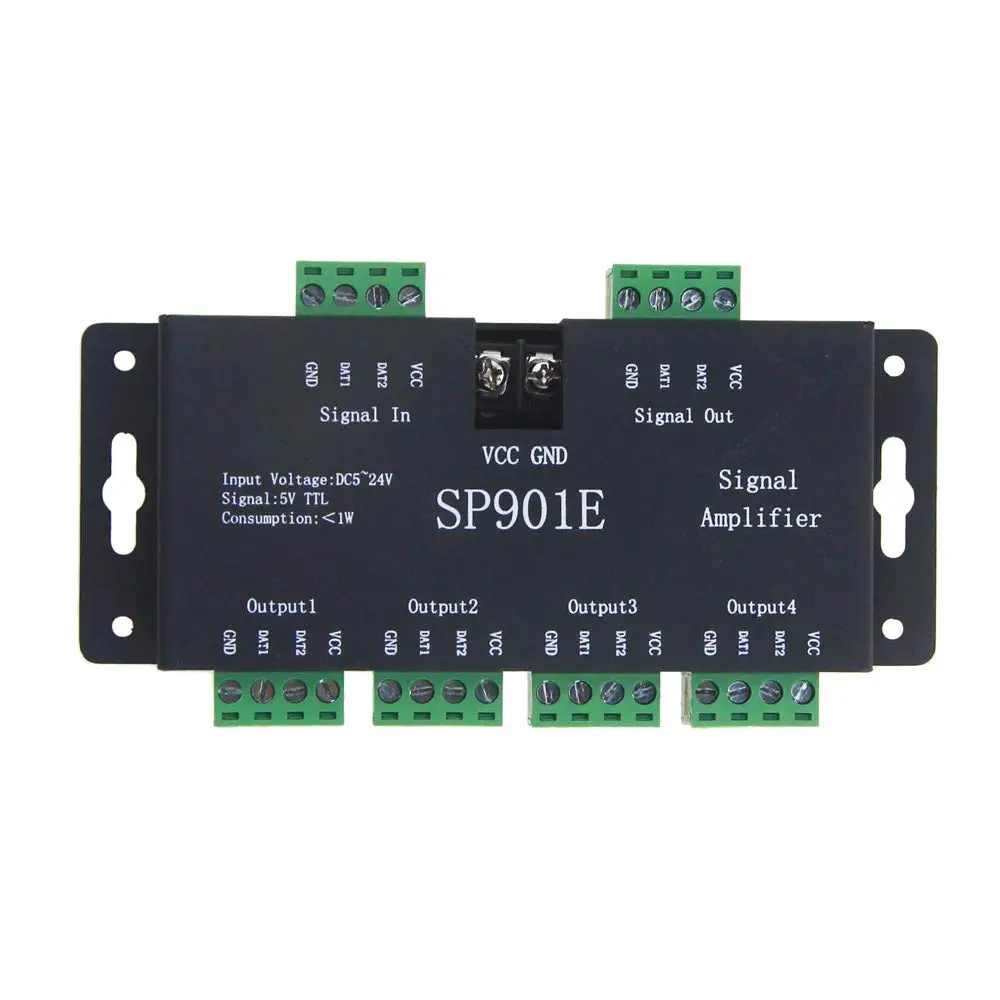 SP901E SPI Signal Amplifier Repeater for WS2812 WS2811 ETC All The RGB Addressable Strip Light and Dream Color Programmable LED