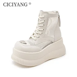 CICIYANG Women Summer Boots Spring 2025 New Mesh Women Ankle Boots Chunky Platform Women's Cool Boots Ladies High-top Sandals