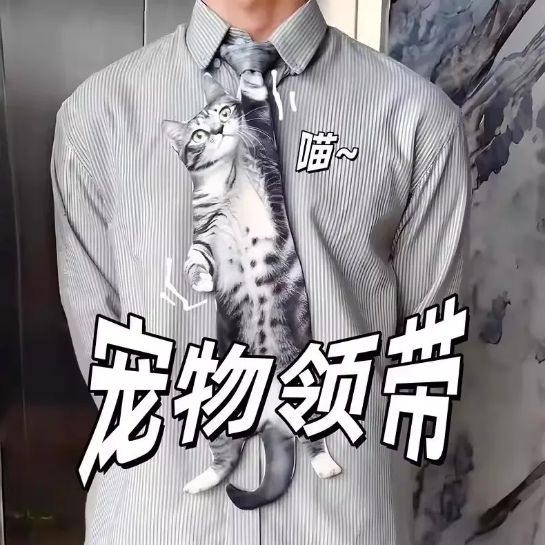 3D Cat Cat-shaped Unisex's Tie Creative Animal Pattern Kitten Novelty Necktie Satin Fabric Lifelike Shirt Neck Tie Party Costume