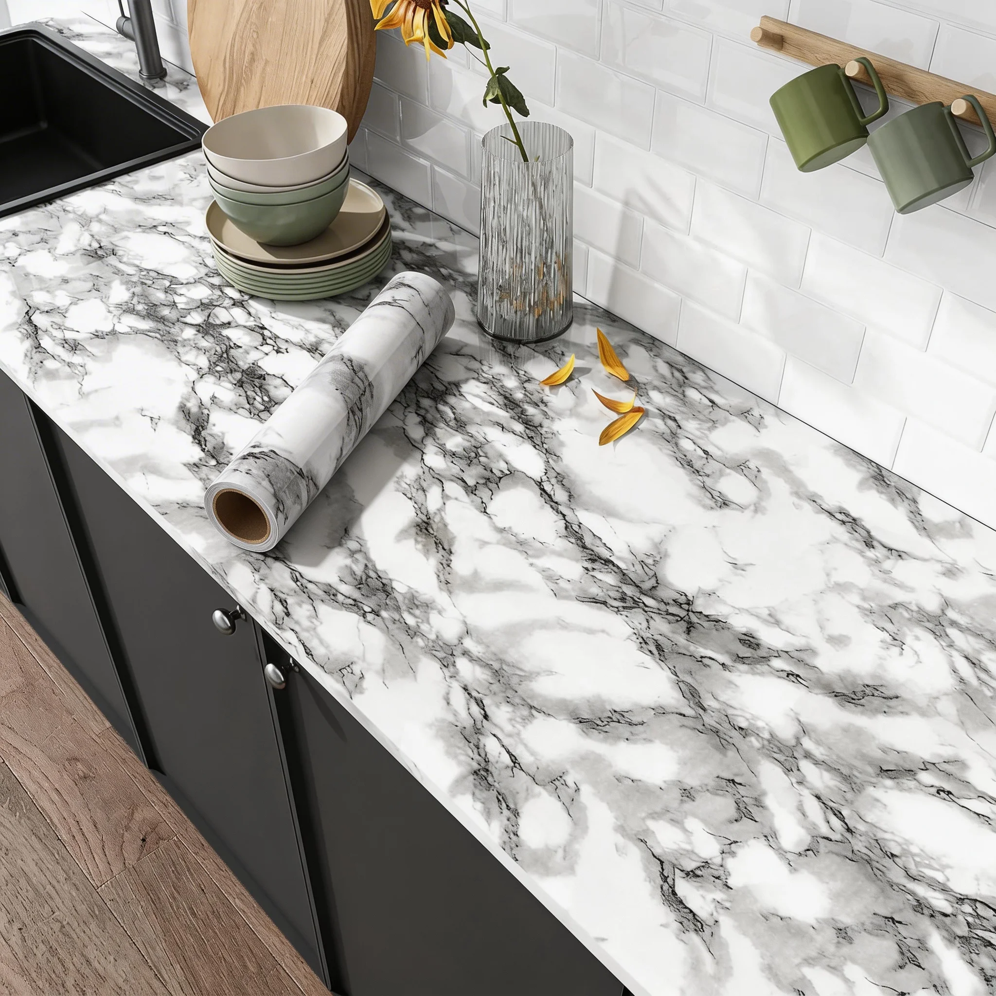 

Самоклеящиеся обои из мраморной пленки 55 см для ванной, кухни, столовой, шкафов, столешниц, водонепроницаемые и устойчивые к плесени.