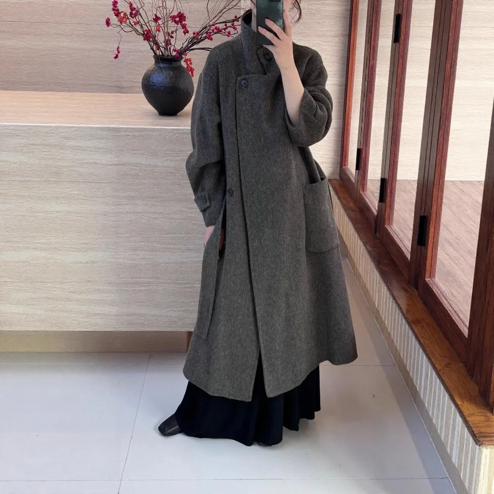 

Advanced Autumn and Winter New Double-sided Woolen Coat with Cashmere Stand Collar and Extended Casual Thick Woolen Coat