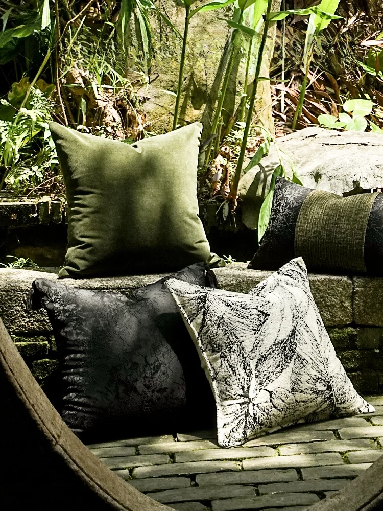 

Шикарная китайская бамбуковая подушка для дивана с узором «Лесные цветы», зеркальная, в стиле легкой роскоши, для демонстрационных комнат, чайных комнат, квадратная, длинная, прямоугольная