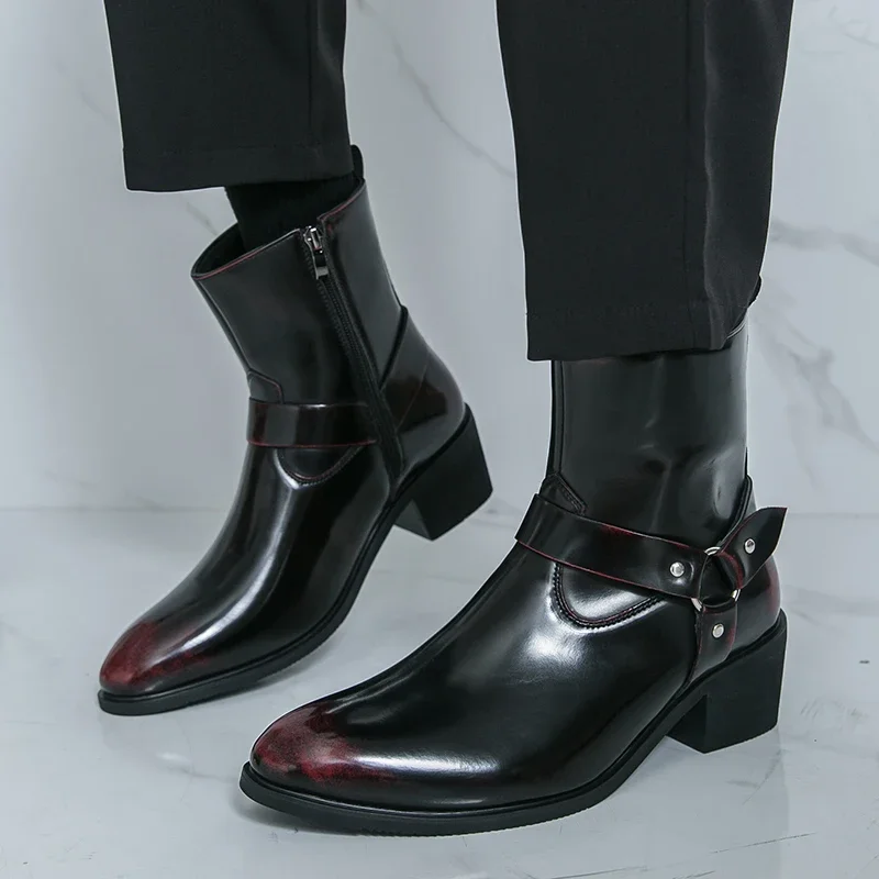 

Brand Designer Side Zipper Chelsea Boots Men Comfortable Pointed Shoes 45 46 Classic Western Cowboy Knight Boots Mans Dress Boot