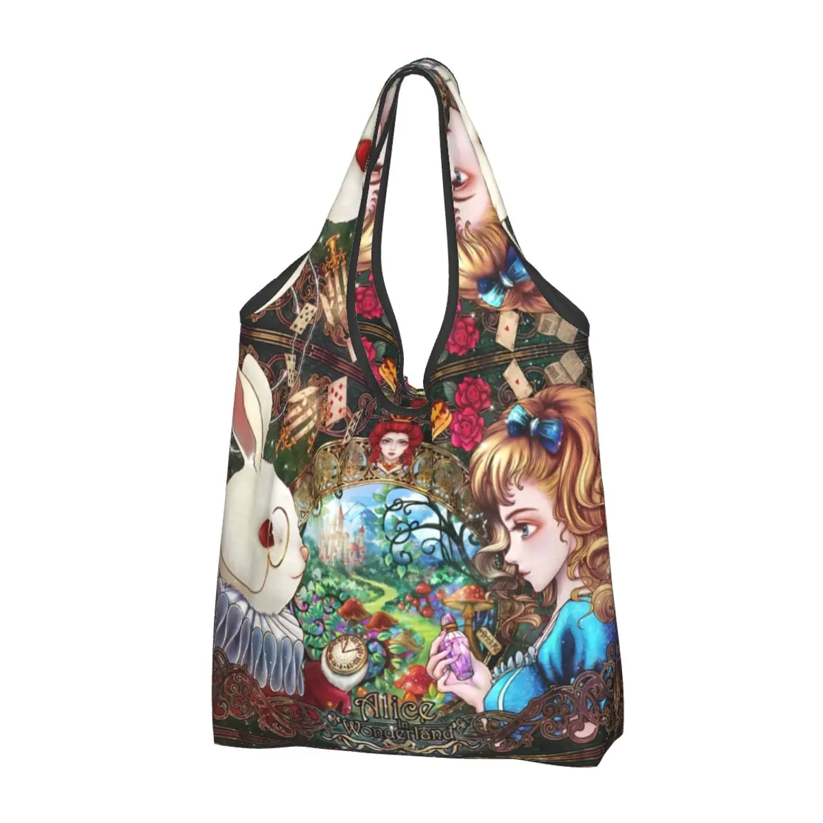 Sac à main portable Alice au pays des merveilles, shopping d'épicerie, fourre-tout mignon, sacs initiés, grande capacité